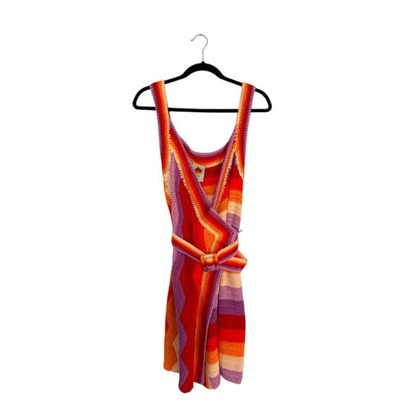 Anthropologie Farm Rio Striped Multi Color Crochet Mini Dress Size Large NWT - Picture 2 of 12